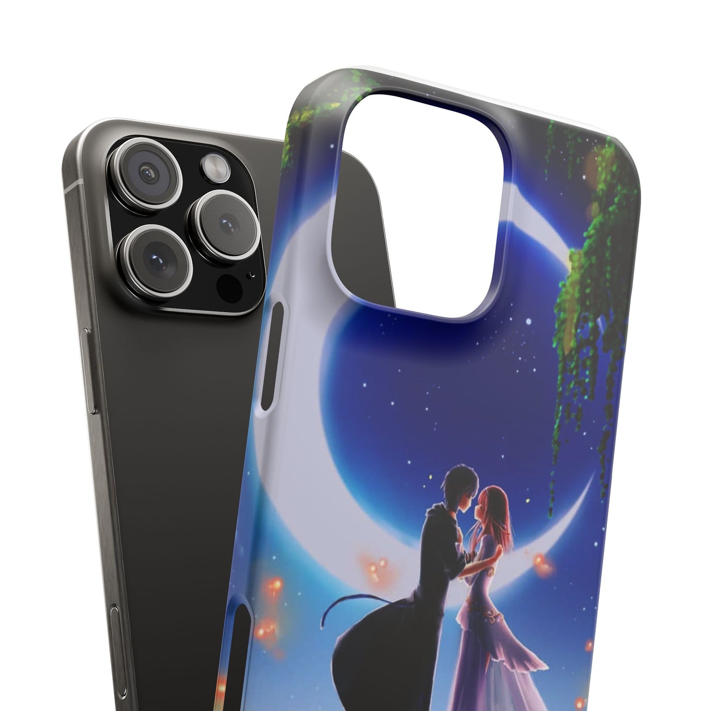 Moonlit Lovers Scene with Crescent Moon Case