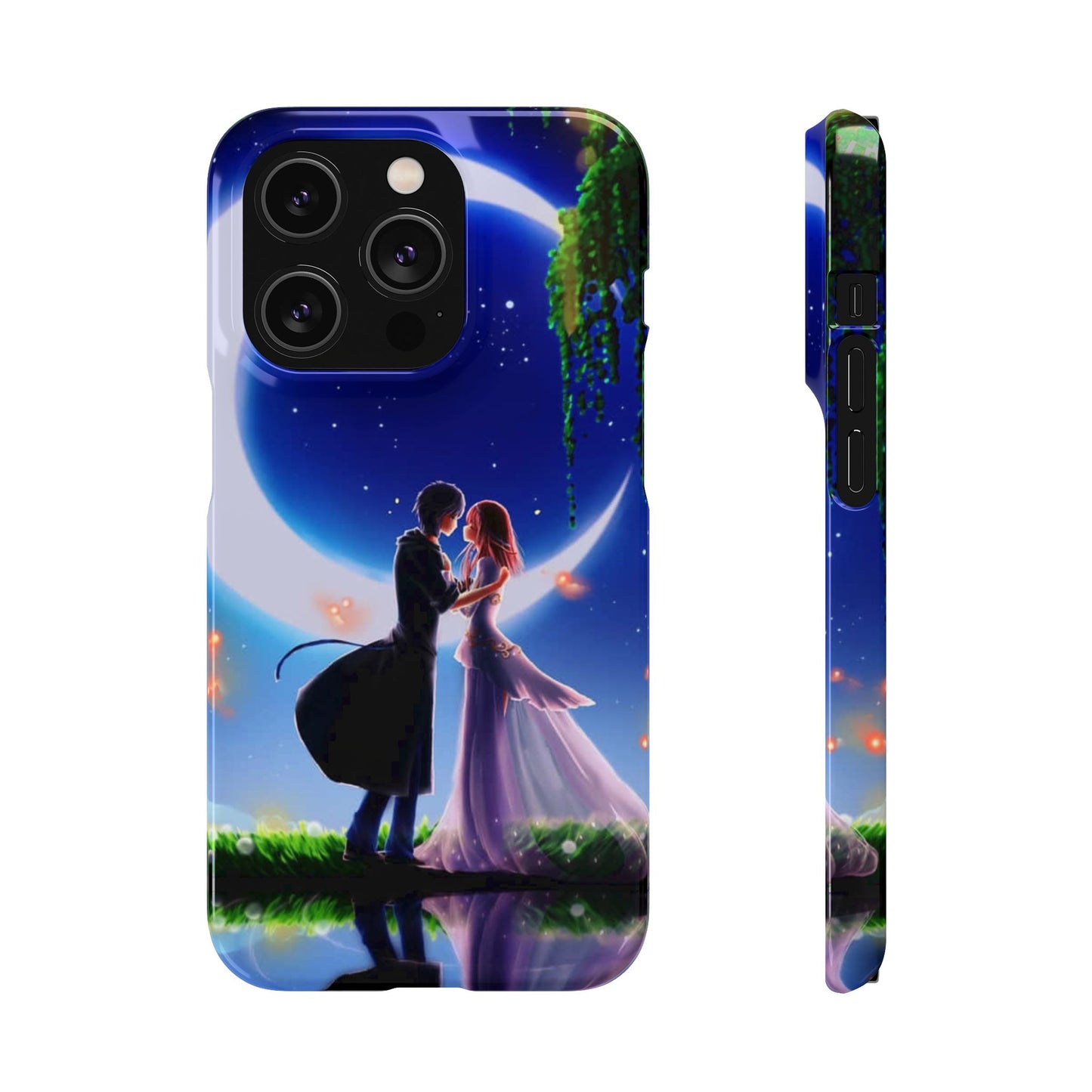 Moonlit Lovers Scene with Crescent Moon Case