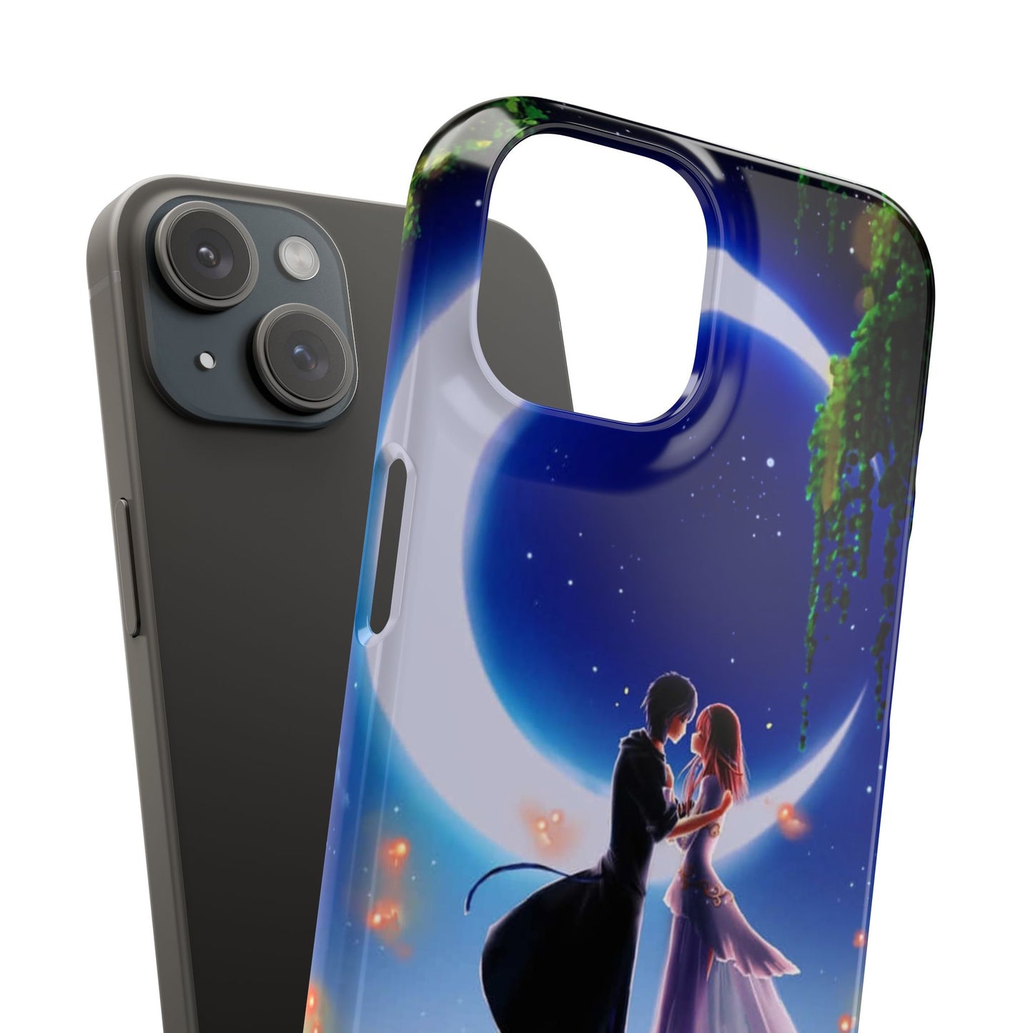 Moonlit Lovers Scene with Crescent Moon Case