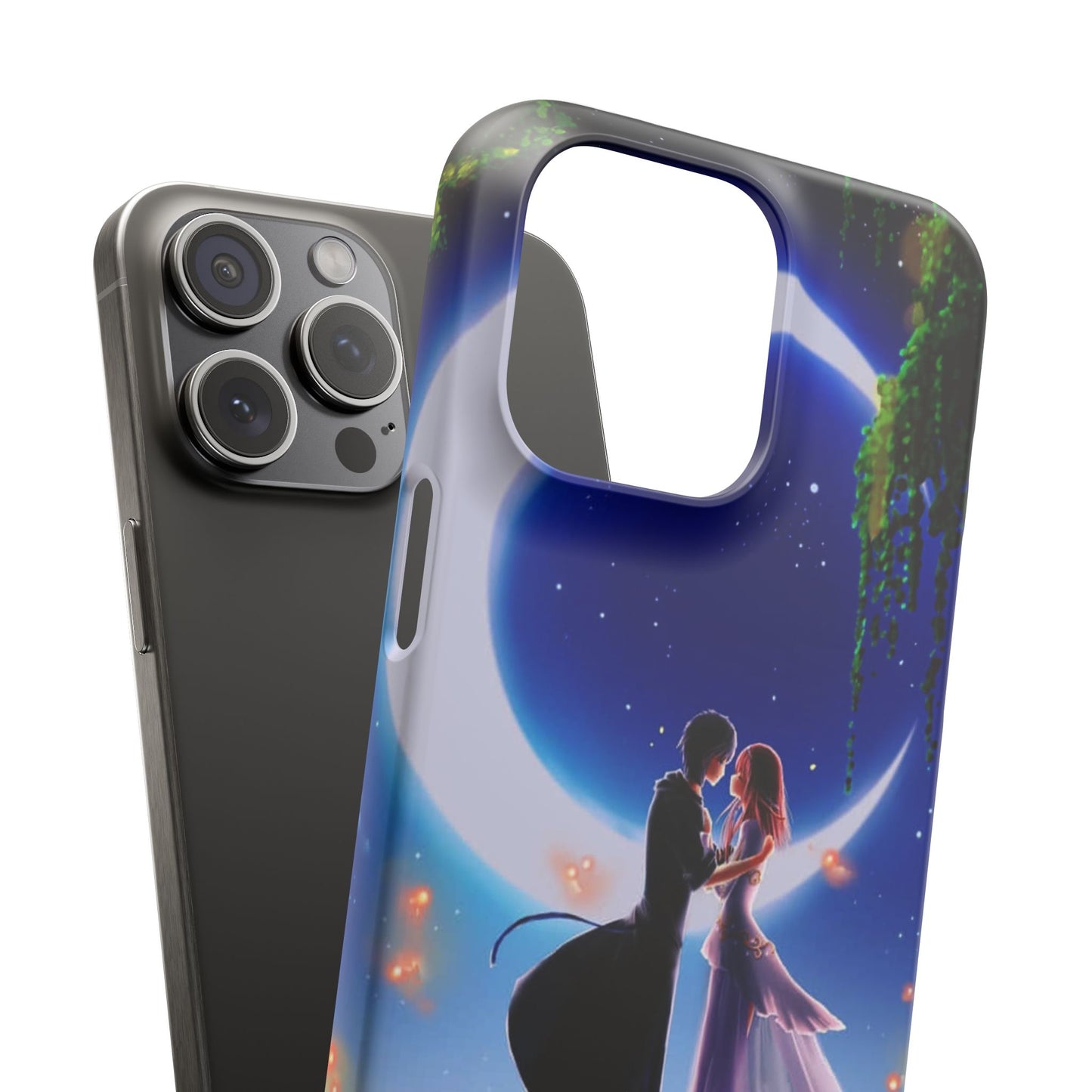 Moonlit Lovers Scene with Crescent Moon Case