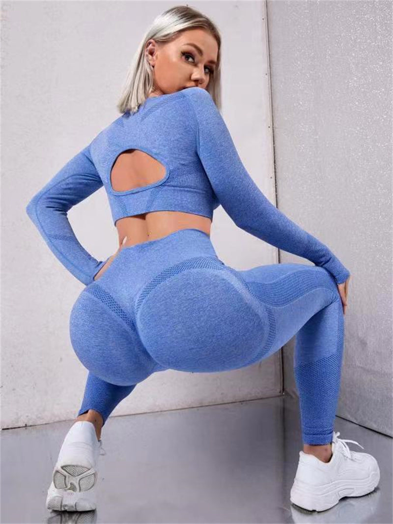 Sports Suits Long Sleeve Hollow Design Tops And Butt Lifting High Waist Seamless Fitness Leggings Sports Gym Sportswear Outfits Clothing