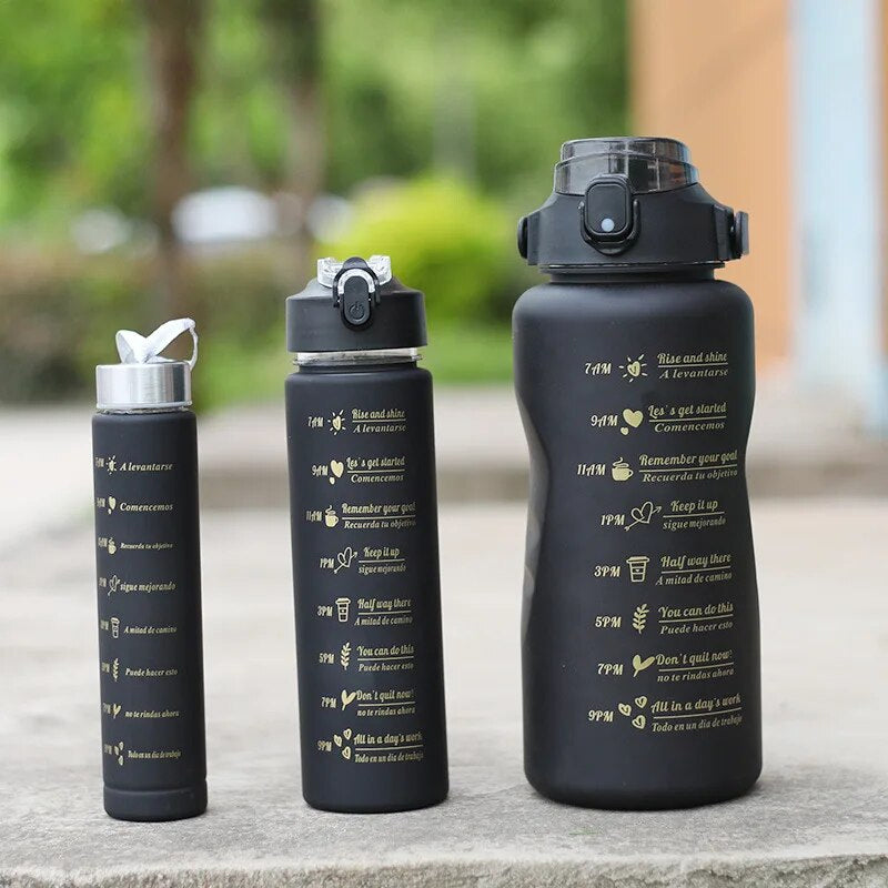 Set of 3 Large Capacity Water Flask Leakproof Frosted Beverage Bottle