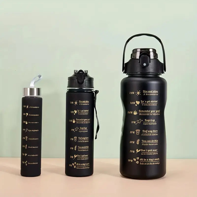 Set of 3 Large Capacity Water Flask Leakproof Frosted Beverage Bottle