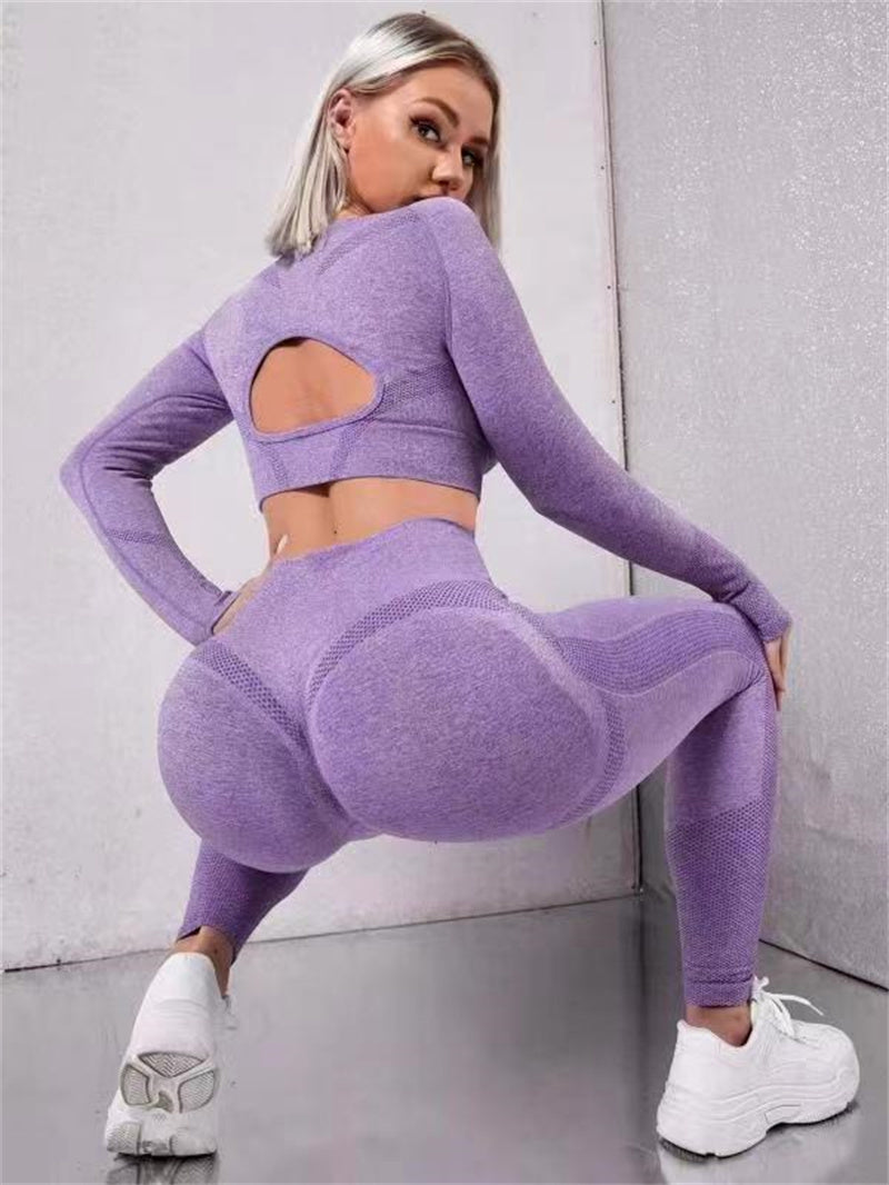 Sports Suits Long Sleeve Hollow Design Tops And Butt Lifting High Waist Seamless Fitness Leggings Sports Gym Sportswear Outfits Clothing