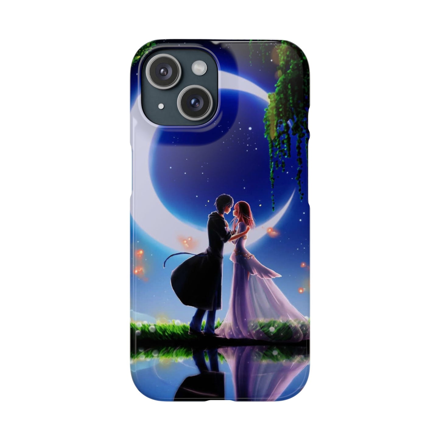 Moonlit Lovers Scene with Crescent Moon Case
