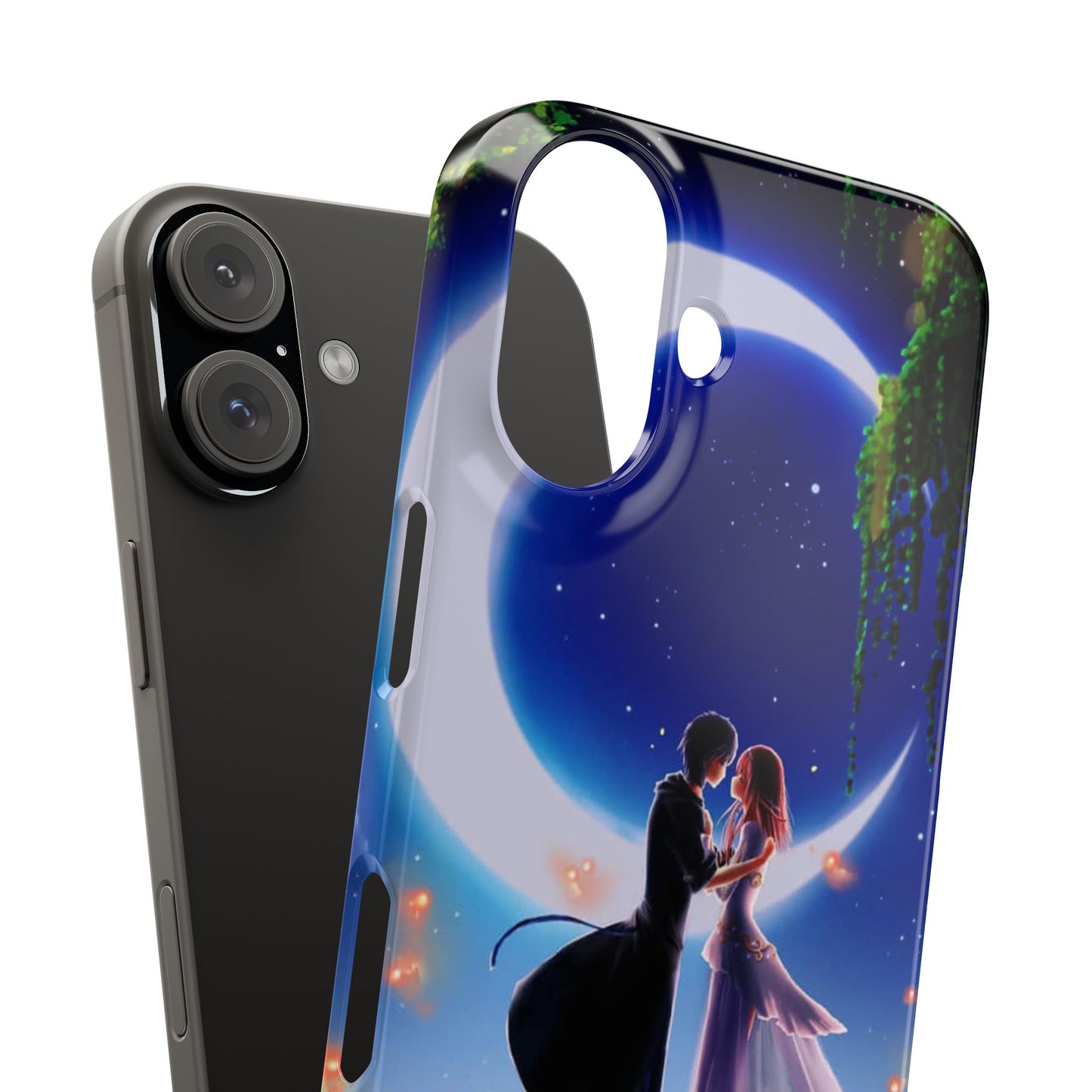 Moonlit Lovers Scene with Crescent Moon Case