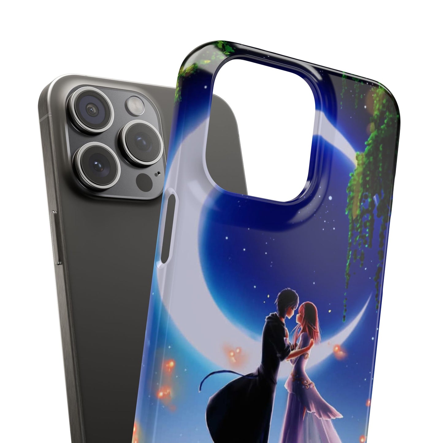 Moonlit Lovers Scene with Crescent Moon Case