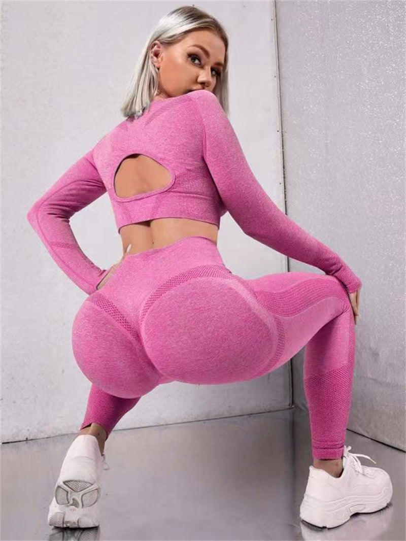 Sports Suits Long Sleeve Hollow Design Tops And Butt Lifting High Waist Seamless Fitness Leggings Sports Gym Sportswear Outfits Clothing