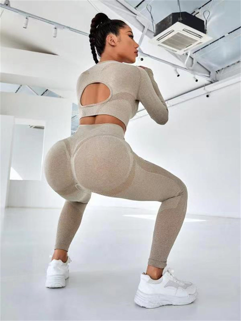 Sports Suits Long Sleeve Hollow Design Tops And Butt Lifting High Waist Seamless Fitness Leggings Sports Gym Sportswear Outfits Clothing