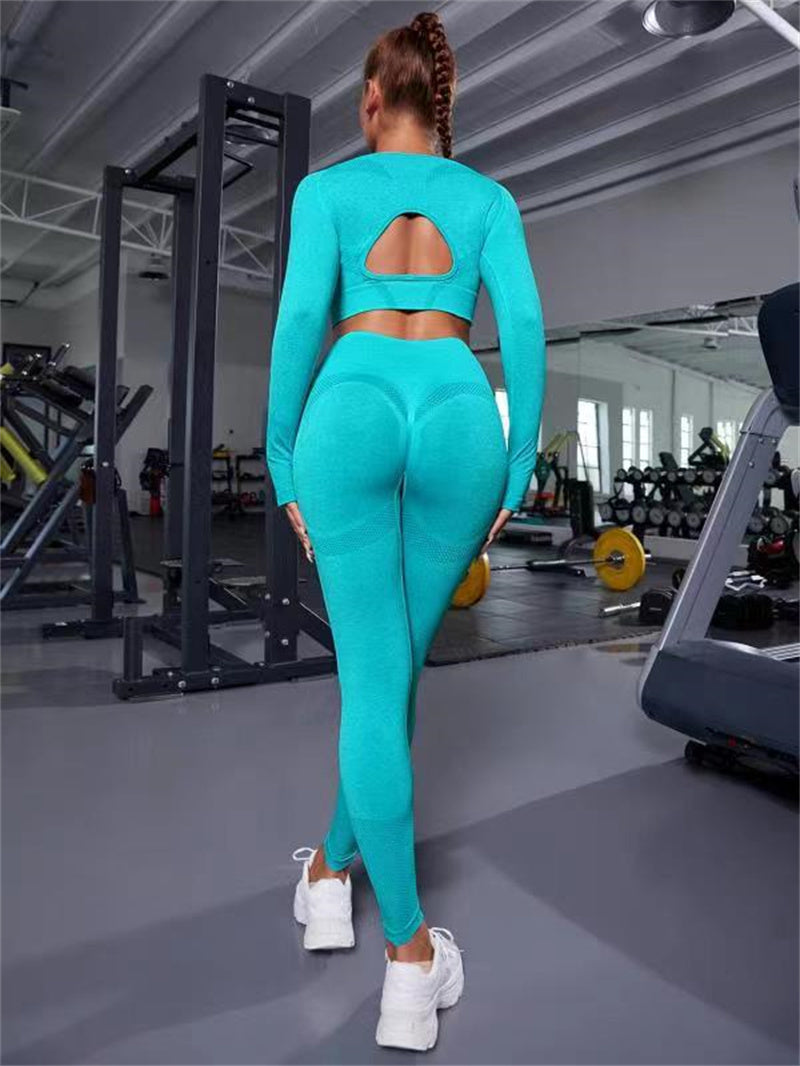 Sports Suits Long Sleeve Hollow Design Tops And Butt Lifting High Waist Seamless Fitness Leggings Sports Gym Sportswear Outfits Clothing