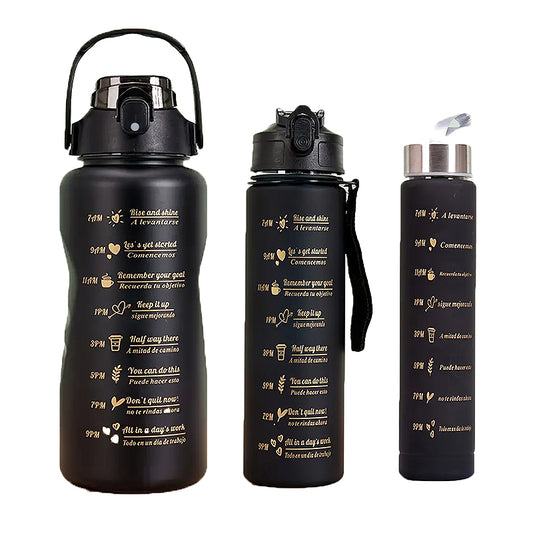 Set of 3 Large Capacity Water Flask Leakproof Frosted Beverage Bottle