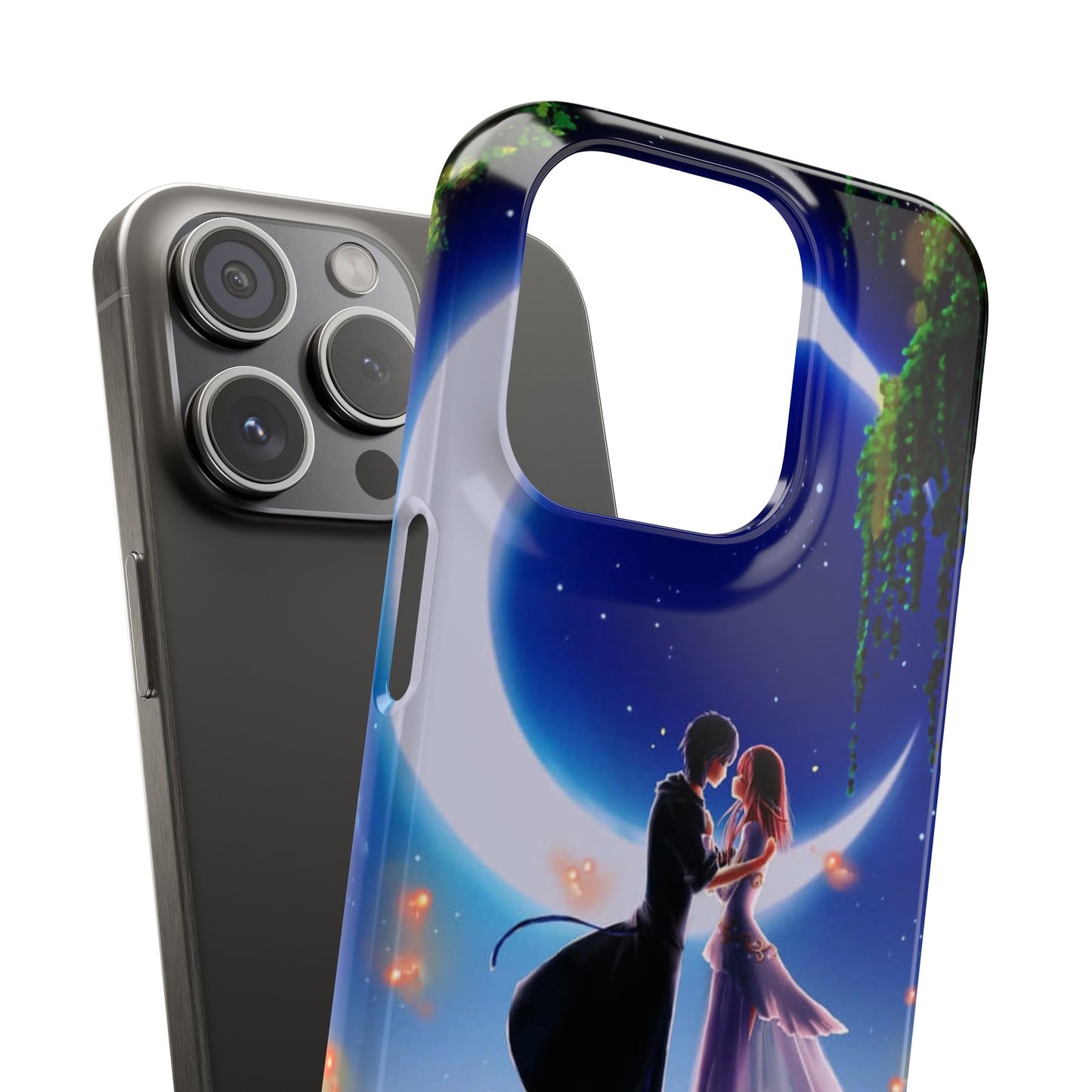 Moonlit Lovers Scene with Crescent Moon Case