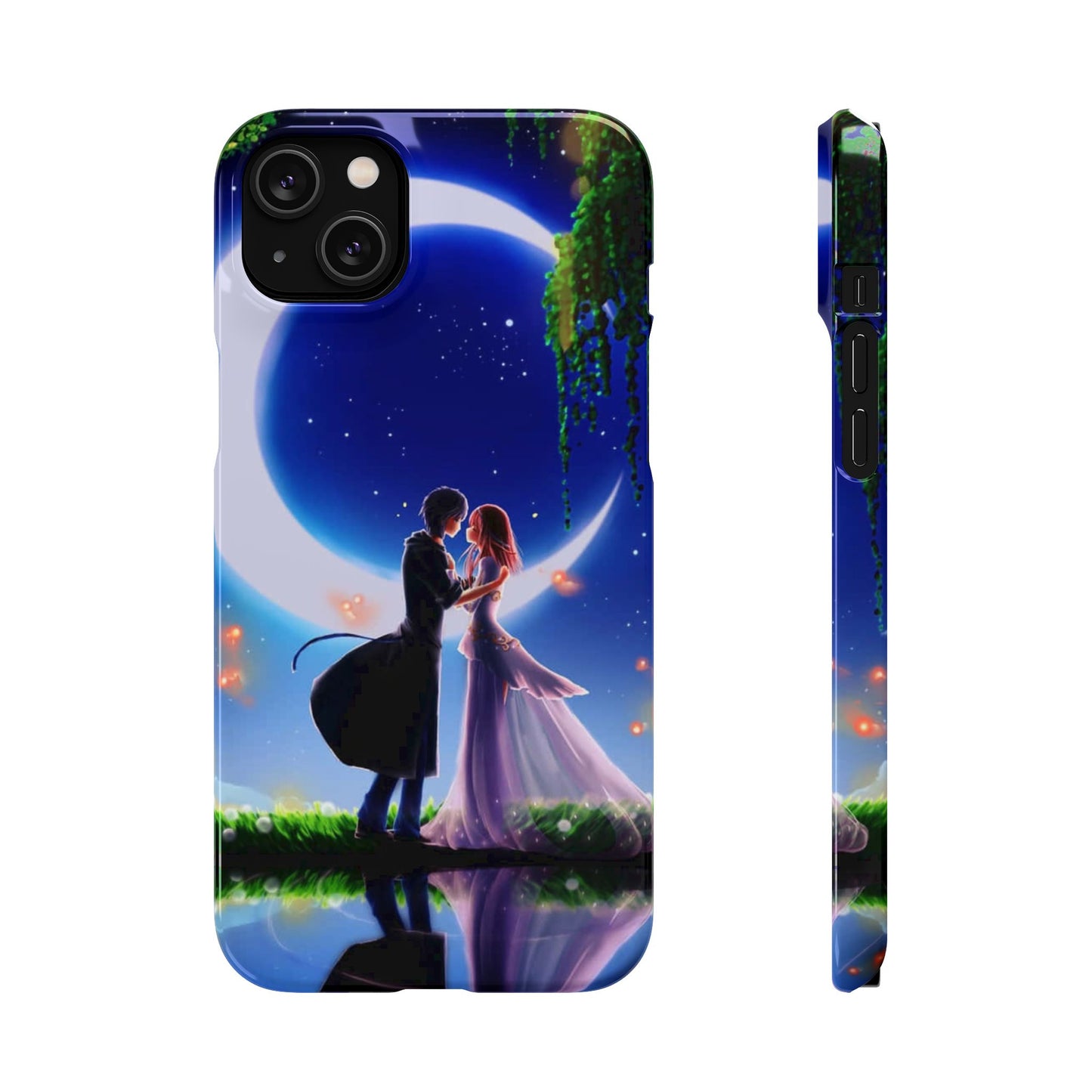 Moonlit Lovers Scene with Crescent Moon Case