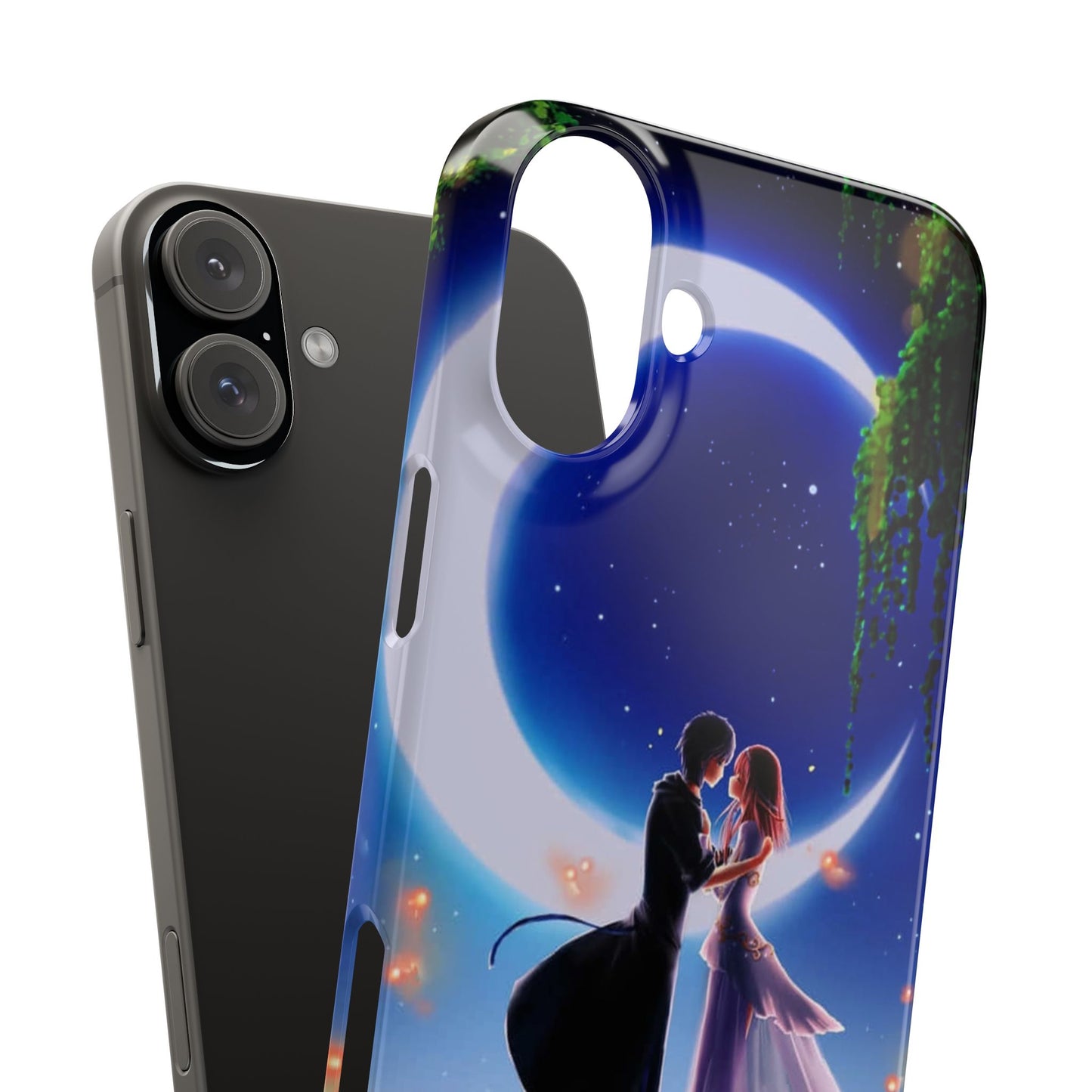Moonlit Lovers Scene with Crescent Moon Case