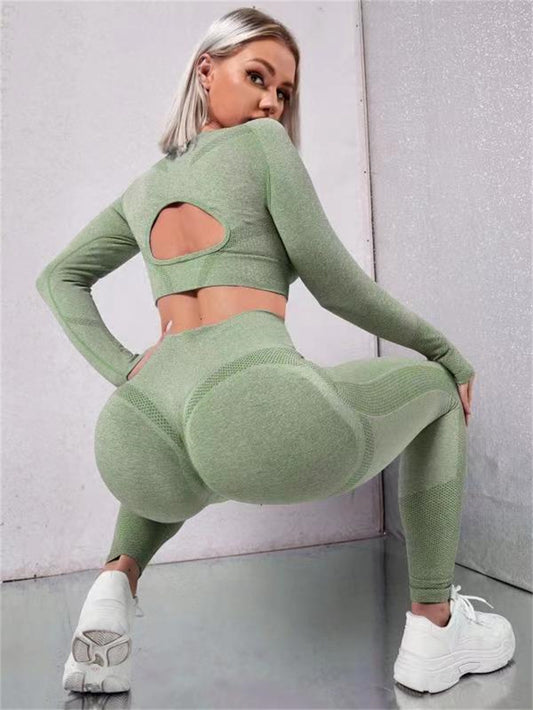 Sports Suits Long Sleeve Hollow Design Tops And Butt Lifting High Waist Seamless Fitness Leggings Sports Gym Sportswear Outfits Clothing